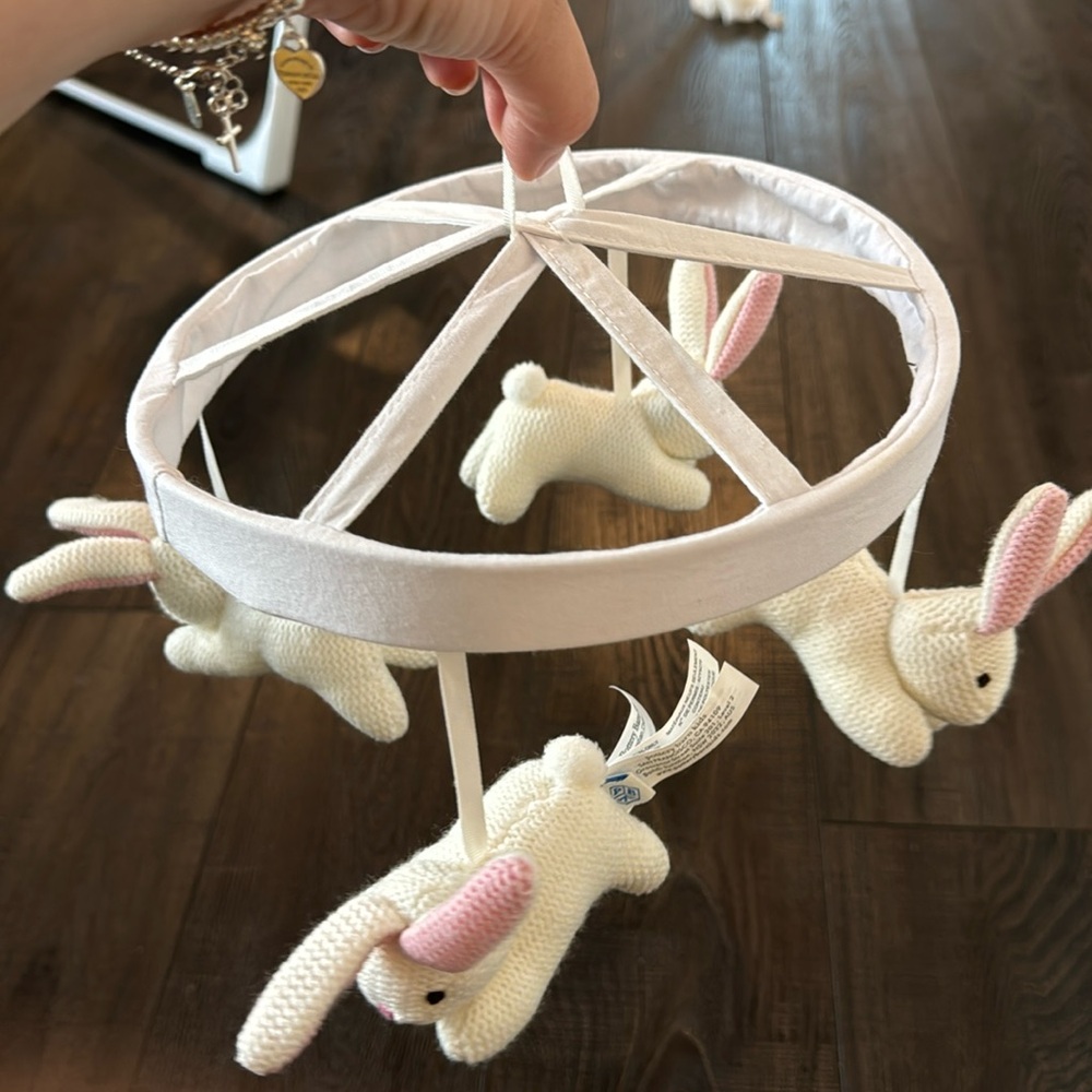 Pottery Barn Kids Bunny Crib Bassinet Mobile and Wooden Mobile Arm